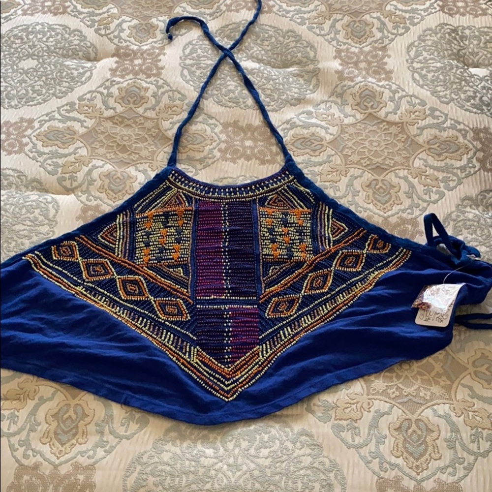 Beaded strap around neck and back tie tank